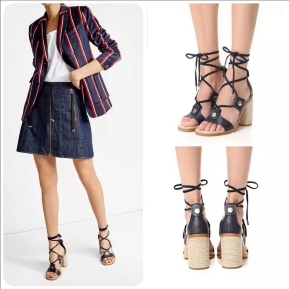 Rags & Bones Eden Leather tie up block heel sandal in navy